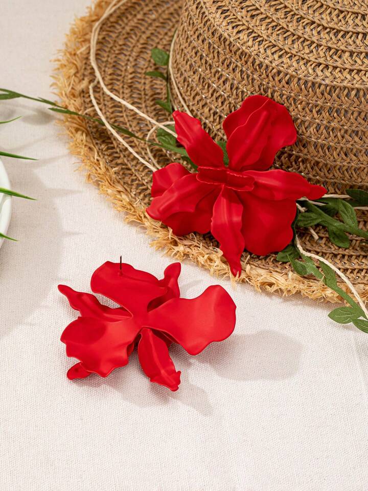 Red Flower Earrings