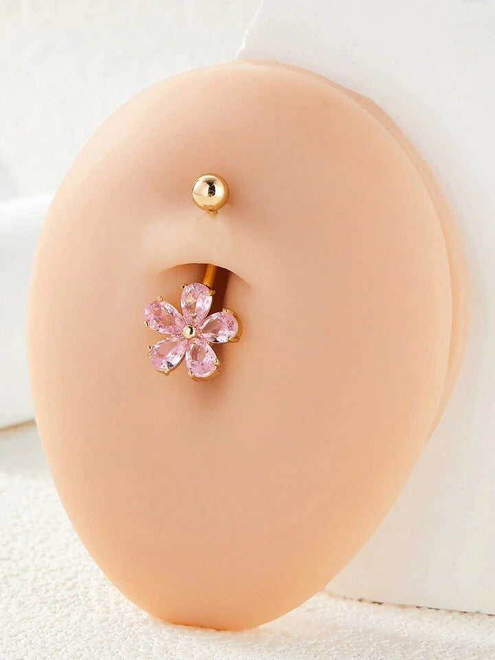 Pink Flower Belly Ring