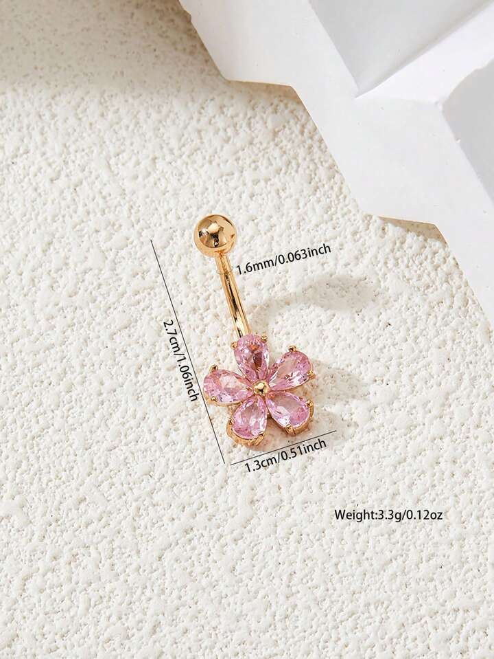 Pink Flower Belly Ring