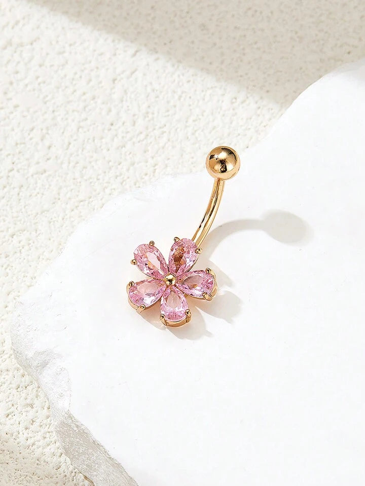 Pink Flower Belly Ring