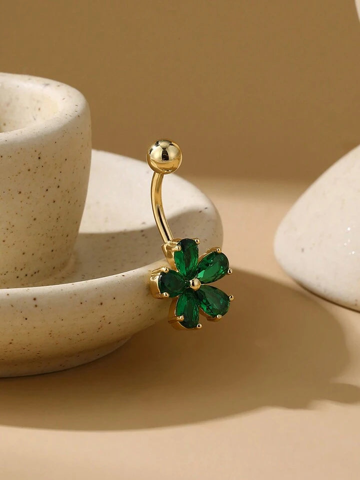 Green Flower Belly Ring
