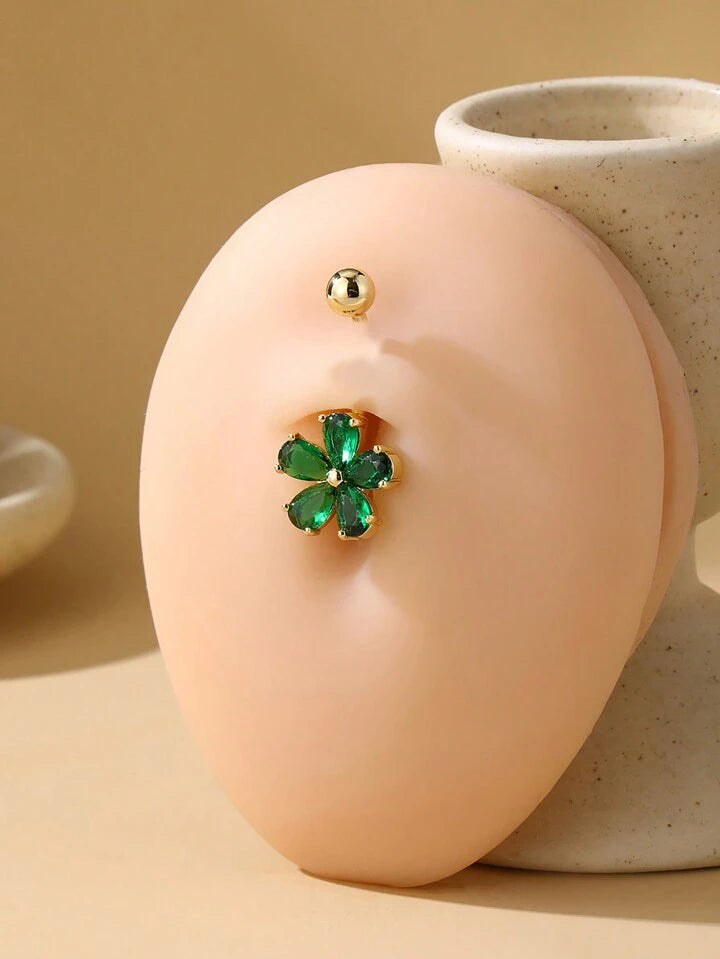 Green Flower Belly Ring