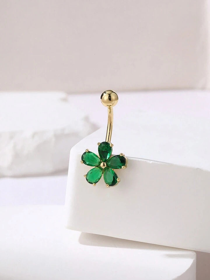 Green Flower Belly Ring