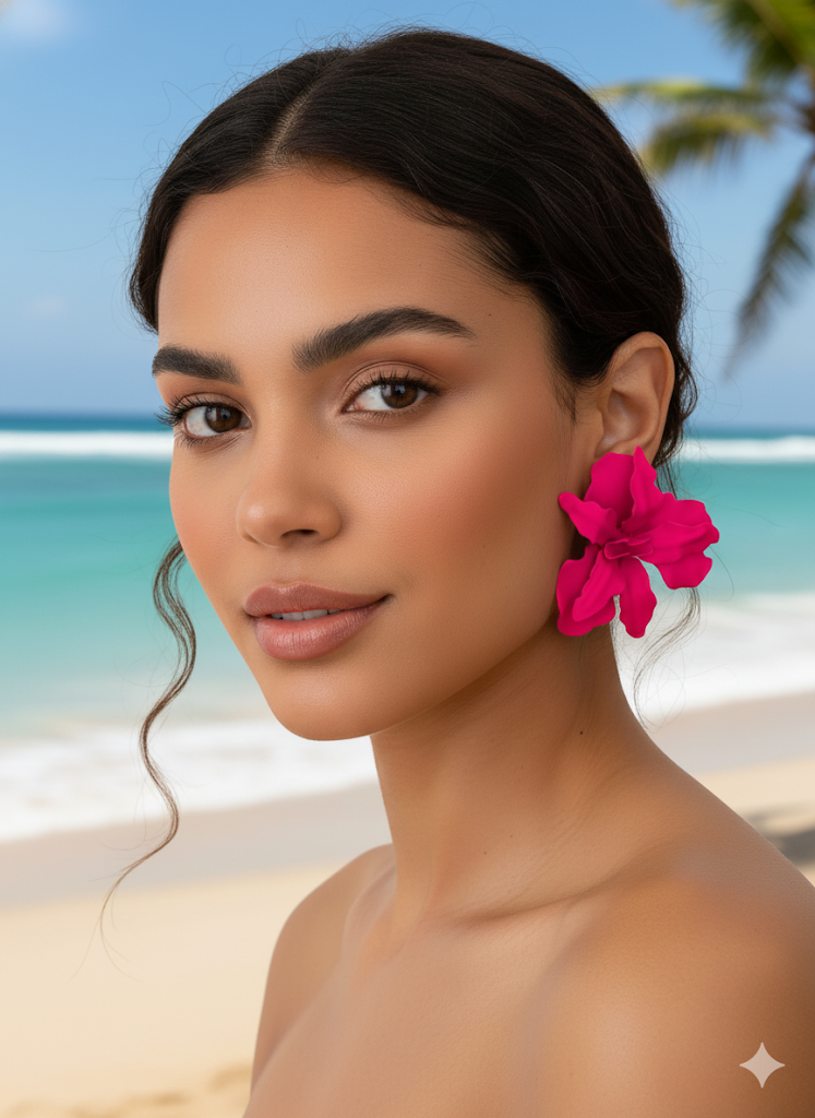 Pink flower earrings