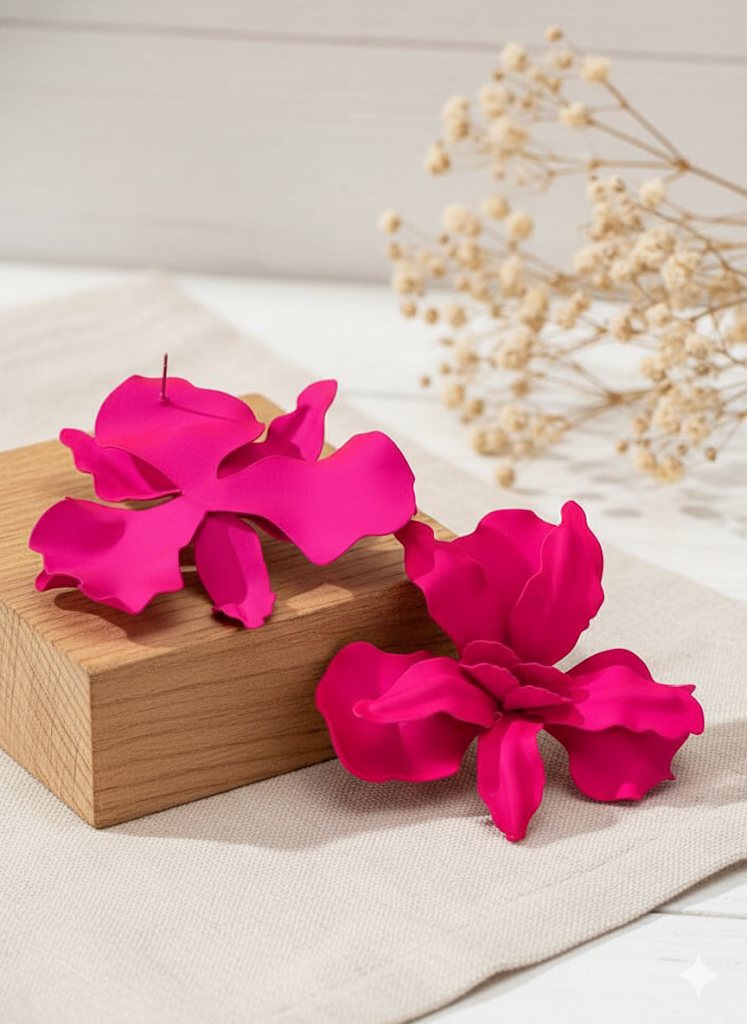 Pink flower earrings